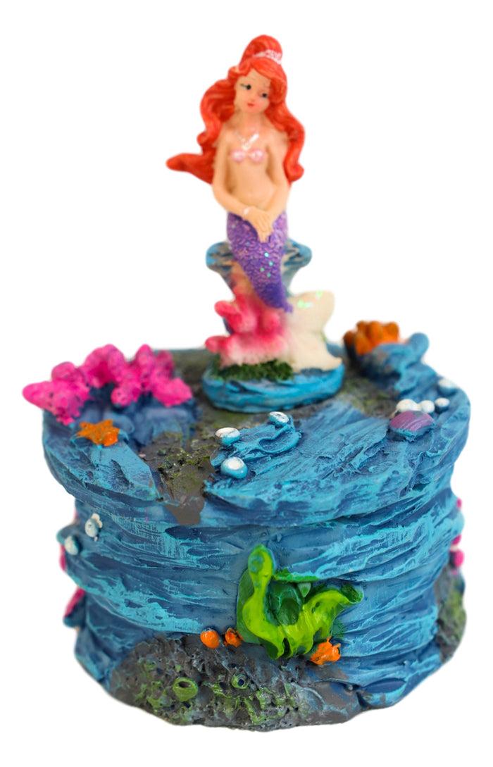 Ebros Gift Mermaid Mergirl Ariel Sitting On Rock By Corals Mini Decorative Box Figurine
