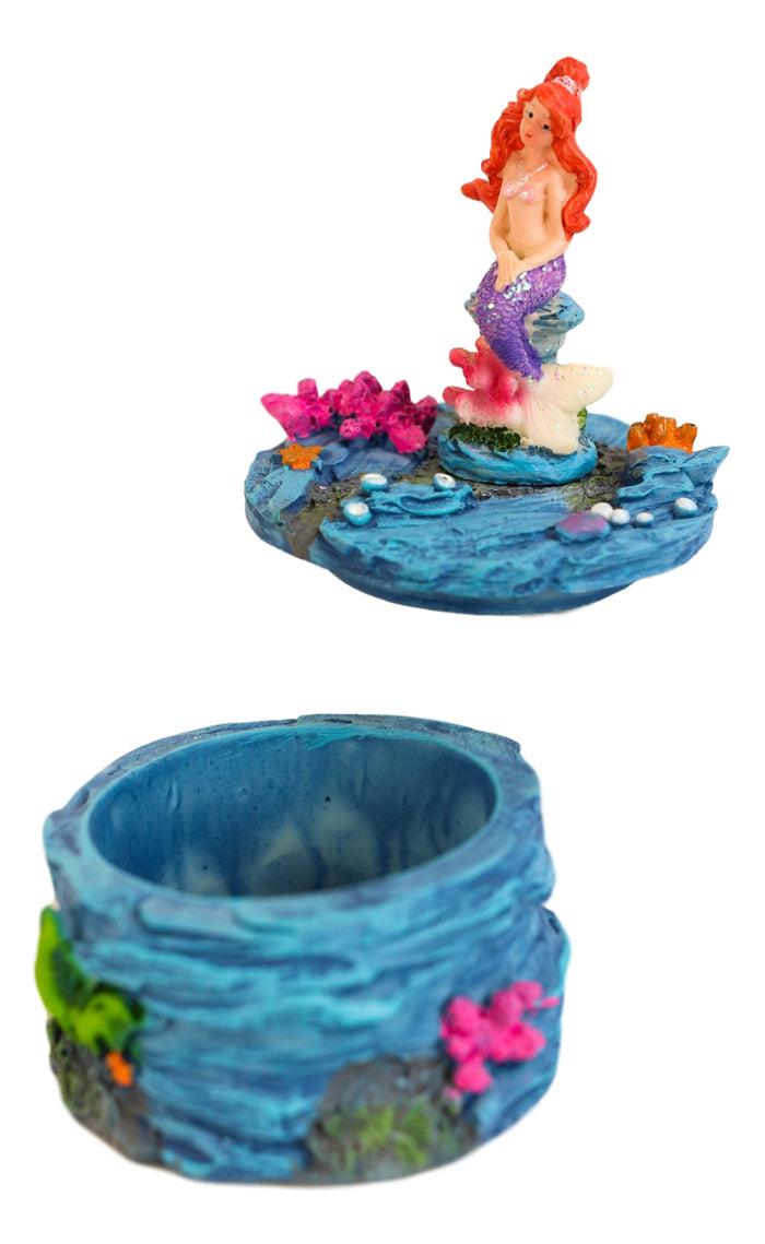 Ebros Gift Mermaid Mergirl Ariel Sitting On Rock By Corals Mini Decorative Box Figurine