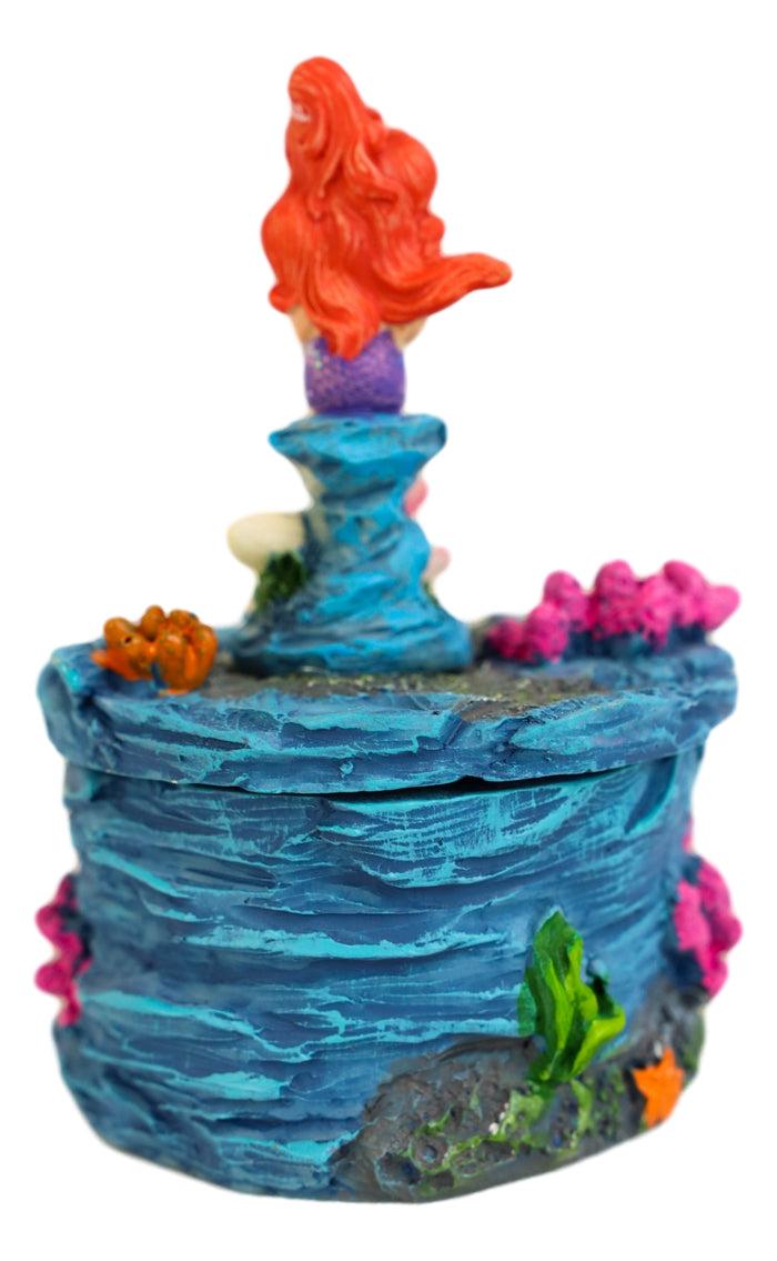 Ebros Gift Mermaid Mergirl Ariel Sitting On Rock By Corals Mini Decorative Box Figurine
