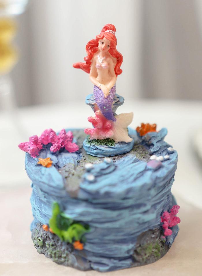 ebros gift Mermaid Mergirl Ariel Sitting On Rock By Corals Mini Decorative Box Figurine