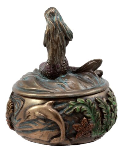 Ebros Gift Mermaid Tefiti Praying Round Jewelry Box Figurine Small Nautical Starfish Coral