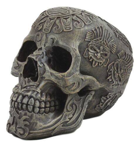 Ebros Gift Mesoamerican Maya Aztec Skull Statue 5"Tall Tribal Tattoo Mexica Pantheon Gods