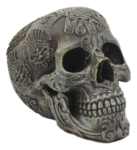 Ebros Gift Mesoamerican Maya Aztec Skull Statue 5"Tall Tribal Tattoo Mexica Pantheon Gods
