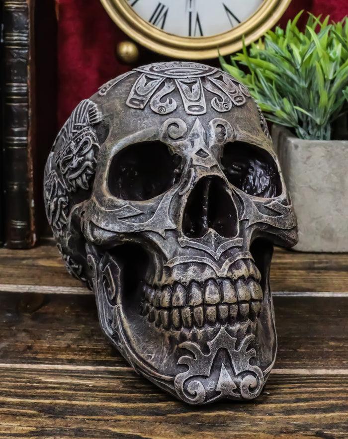ebros gift Mesoamerican Maya Aztec Skull Statue 5"Tall Tribal Tattoo Mexica Pantheon Gods