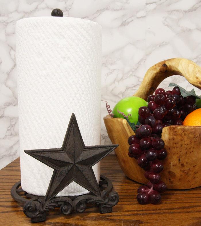 Ebros Gift Metal Vintage Rustic Western Star & Scroll Art Paper Towel Holder Display Stand