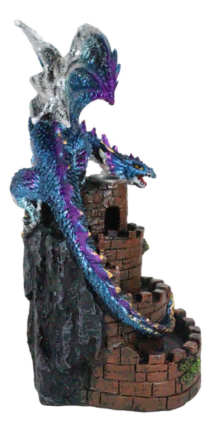 Ebros Gift Metallic Blue Dragon On Spiral Steps Castle Tower Backflow Incense Cone Burner
