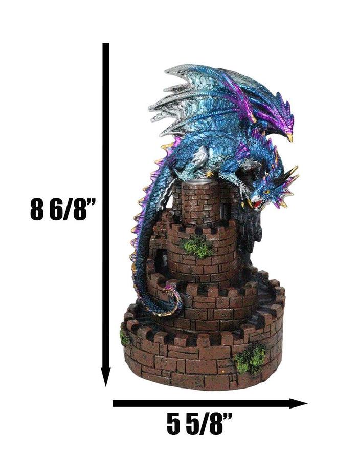 Ebros Gift Metallic Blue Dragon On Spiral Steps Castle Tower Backflow Incense Cone Burner
