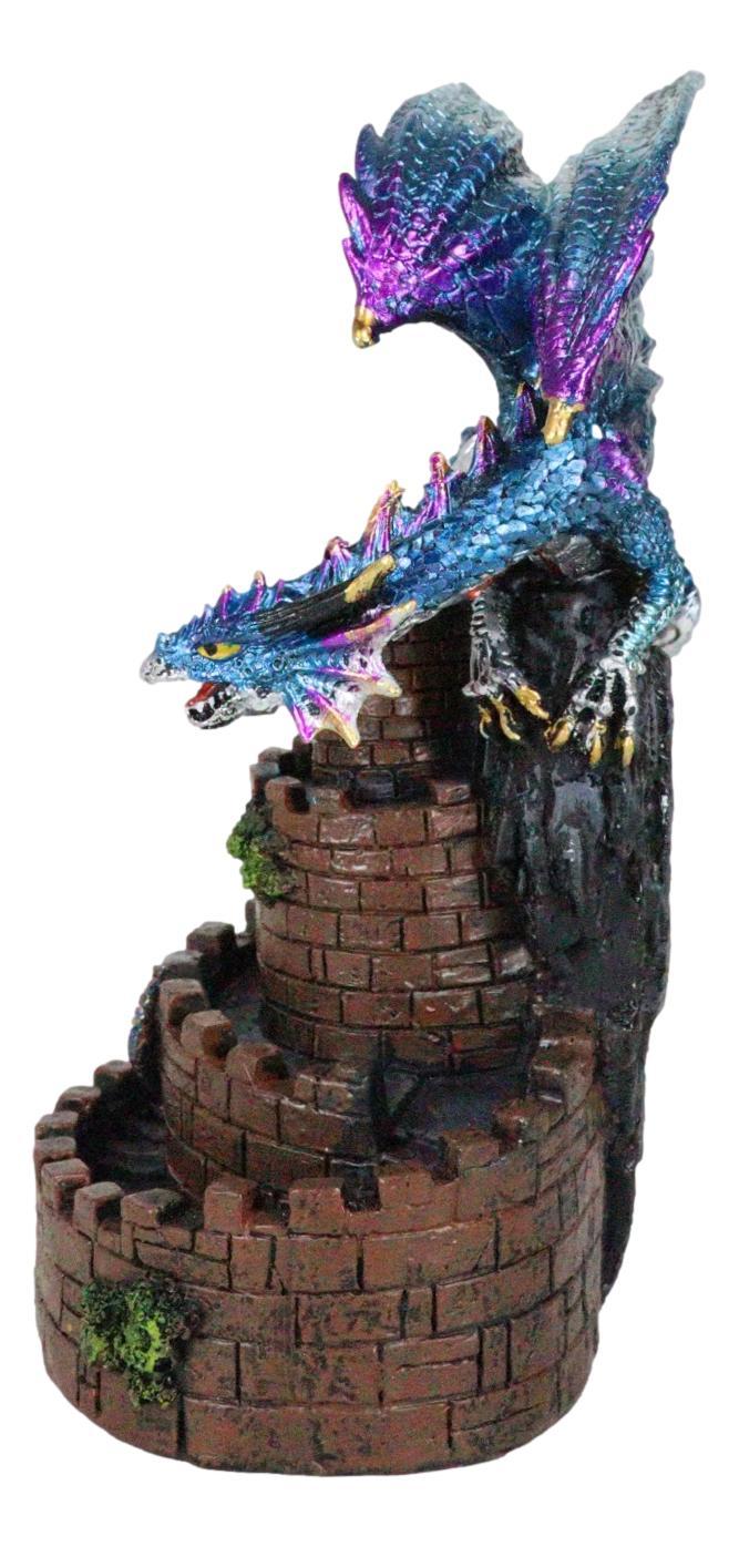 Ebros Gift Metallic Blue Dragon On Spiral Steps Castle Tower Backflow Incense Cone Burner