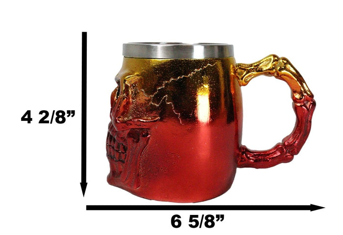 Ebros Gift Metallic Gold And Red Alien UFO Jointed Skull Grinning Coffee Mug Macabre Decor