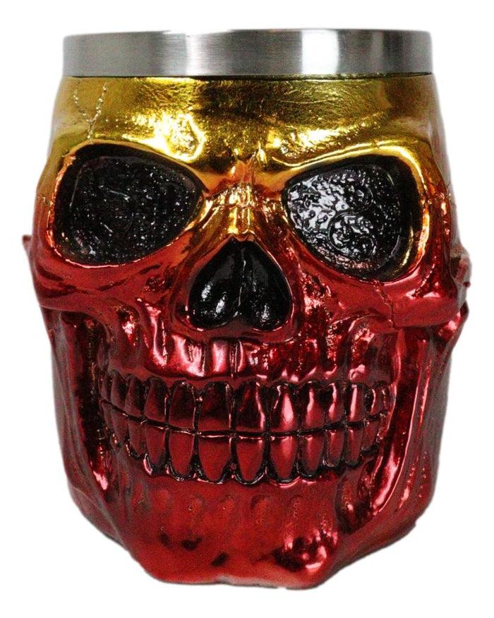 Ebros Gift Metallic Gold And Red Alien UFO Jointed Skull Grinning Coffee Mug Macabre Decor