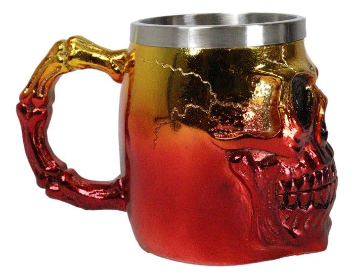 Ebros Gift Metallic Gold And Red Alien UFO Jointed Skull Grinning Coffee Mug Macabre Decor