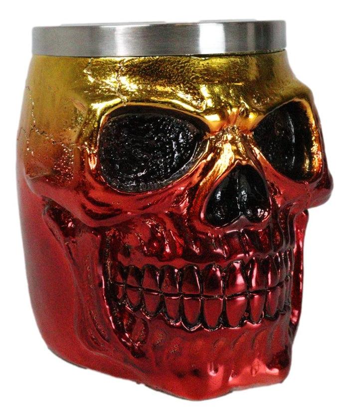 ebros gift Metallic Gold And Red Alien UFO Jointed Skull Grinning Coffee Mug Macabre Decor