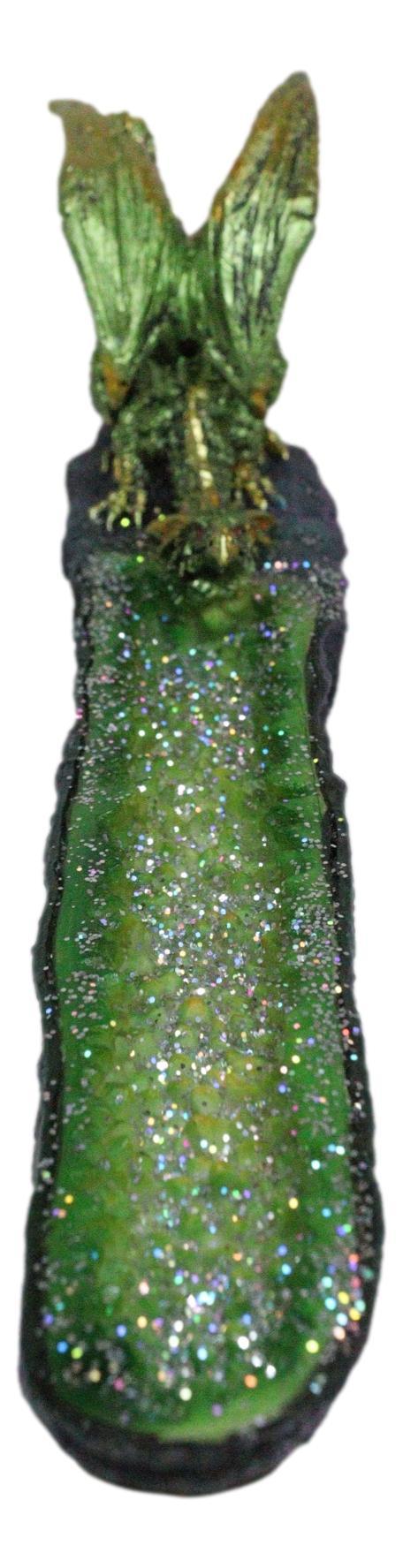 Ebros Gift Metallic Green Gold Dragon Crouching On Faux Crystal Geode Basin Incense Holder