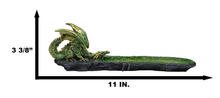 Ebros Gift Metallic Green Gold Dragon Crouching On Faux Crystal Geode Basin Incense Holder