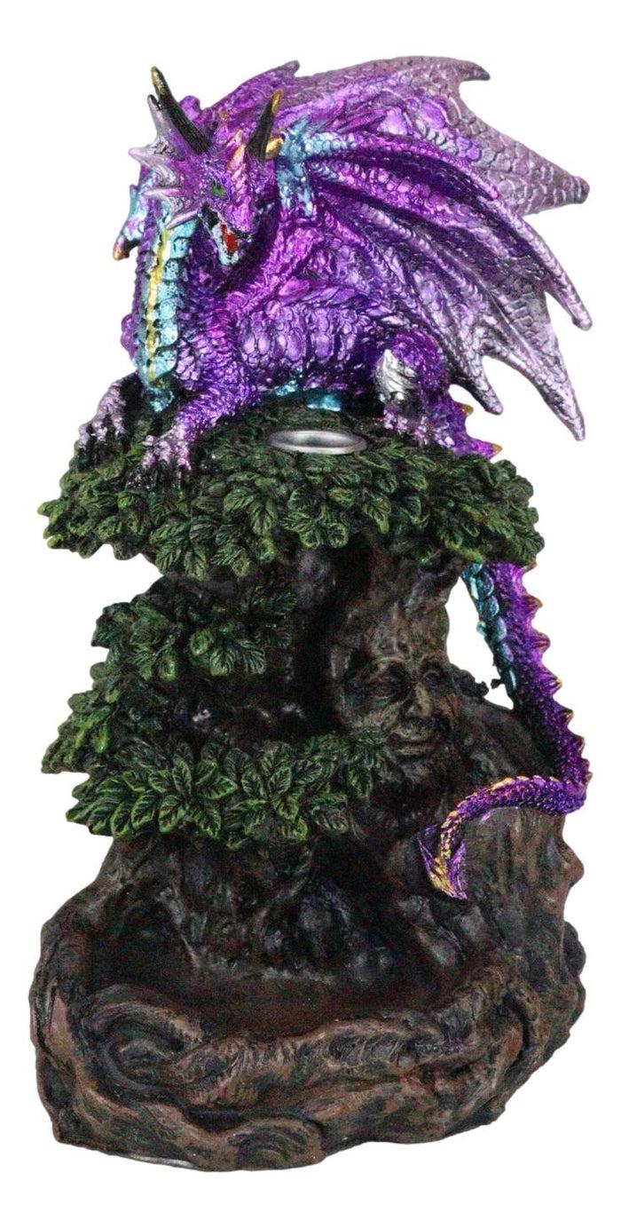 Ebros Gift Metallic Purple Dragon On Greenman Tree Canopy Backflow Incense Cone Burner