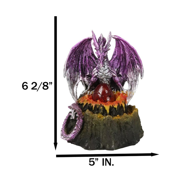 Ebros Gift Metallic Purple Silver Volcano Dragon Mother Guarding LED Lighted Egg Figurine