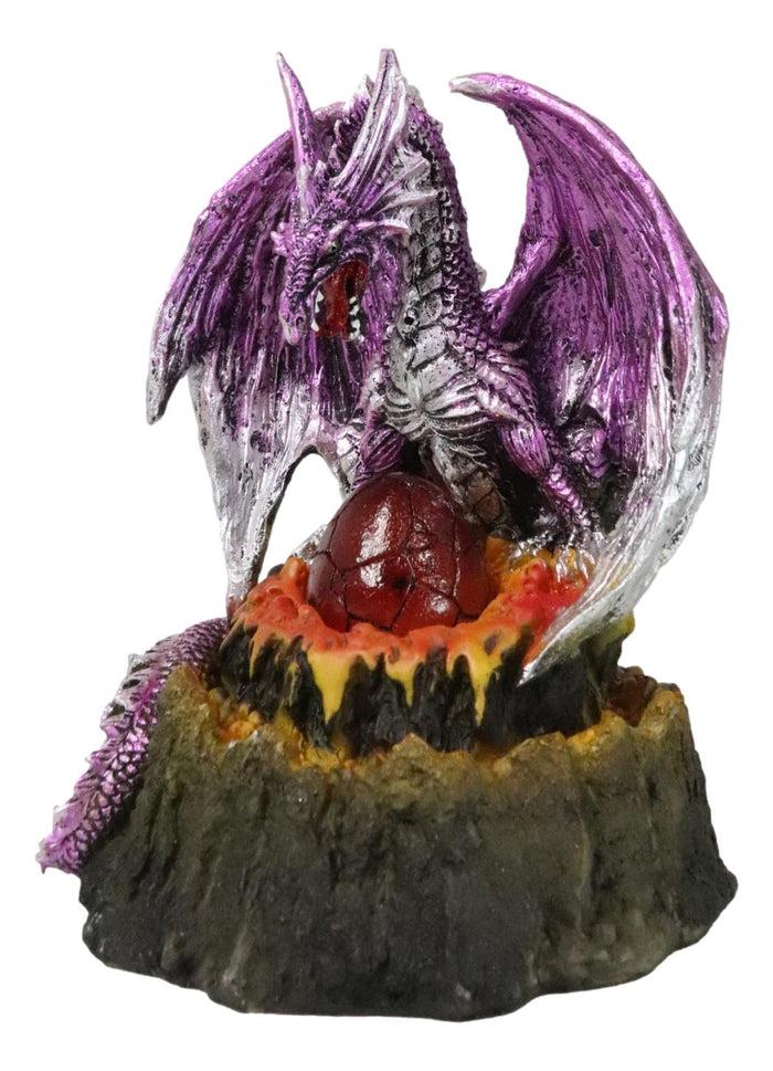 Ebros Gift Metallic Purple Silver Volcano Dragon Mother Guarding LED Lighted Egg Figurine