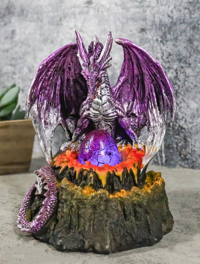 ebros gift Metallic Purple Silver Volcano Dragon Mother Guarding LED Lighted Egg Figurine