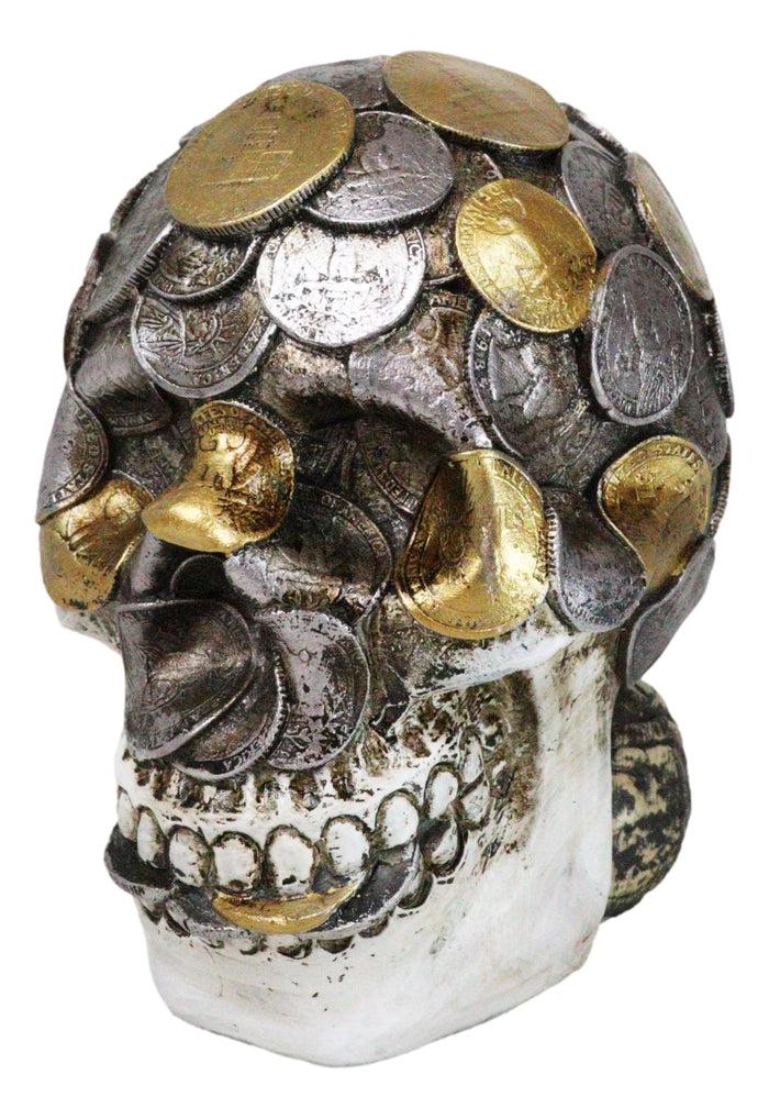 Ebros Gift Metallurgy Currency Silver And Gold Coins Skull Face Money Coin Bank Figurine