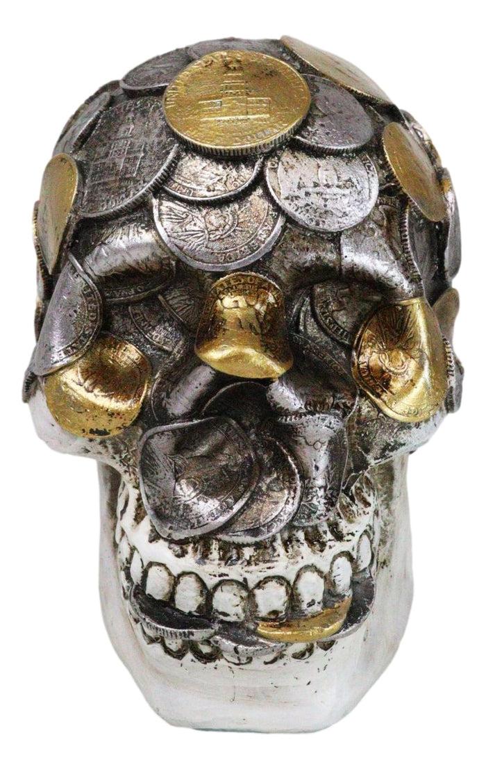 Ebros Gift Metallurgy Currency Silver And Gold Coins Skull Face Money Coin Bank Figurine