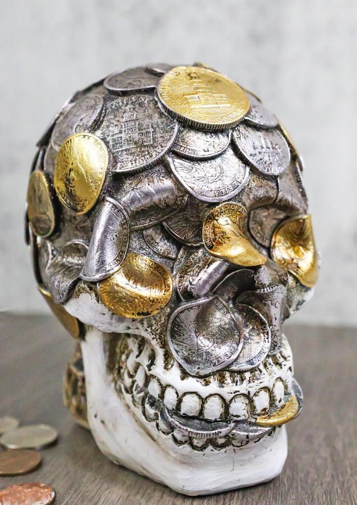 ebros gift Metallurgy Currency Silver and Gold Coins Skull Face Money Coin Bank Figurine