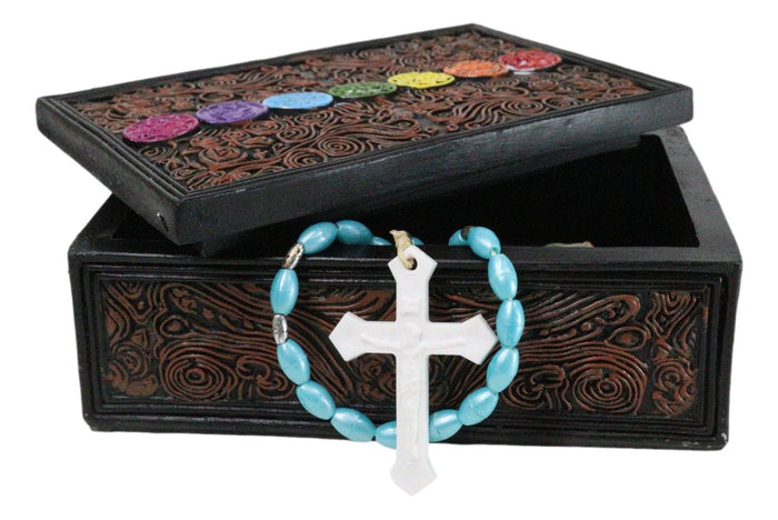 Ebros Gift Metaphysical Rainbow 7 Chakra Zone Floral Scrollwork Tarot Cards Trinket Box