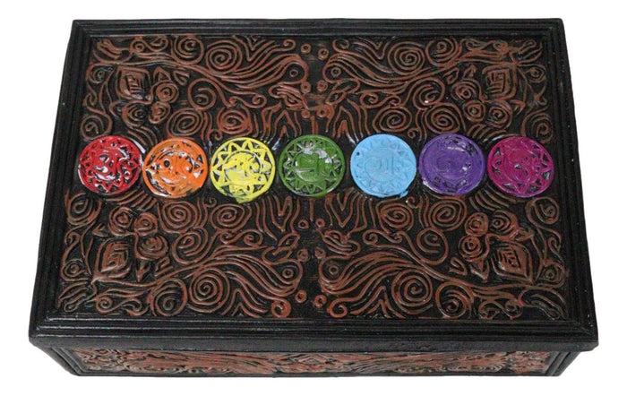 Ebros Gift Metaphysical Rainbow 7 Chakra Zone Floral Scrollwork Tarot Cards Trinket Box
