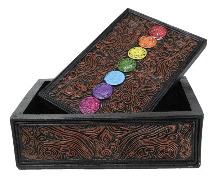 ebros gift Metaphysical Rainbow 7 Chakra Zone Floral Scrollwork Tarot Cards Trinket Box