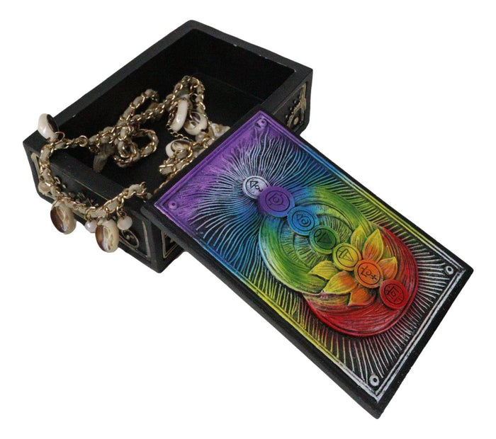 Ebros Gift Metaphysical Wicca Rainbow Chakra Energy Zone 7 Colors Tarot Cards Trinket Box