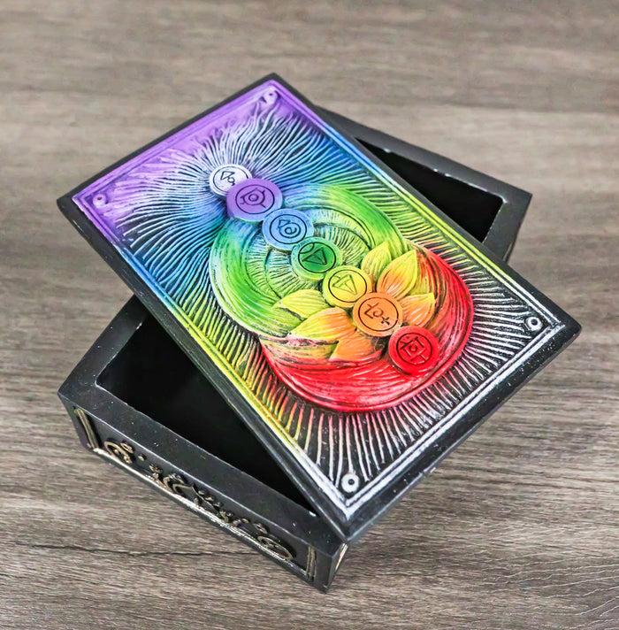 ebros gift Metaphysical Wicca Rainbow Chakra Energy Zone 7 Colors Tarot Cards Trinket Box