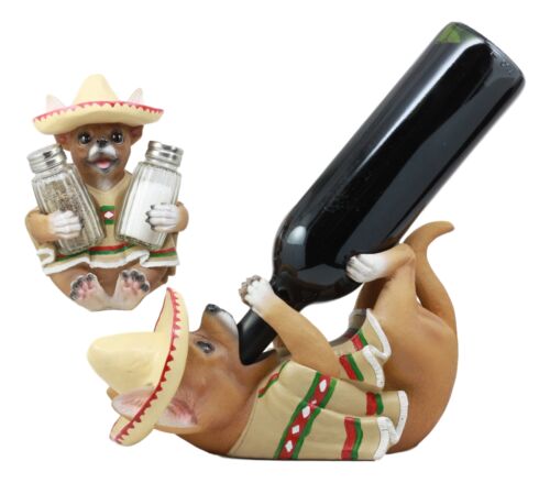 Ebros Gift Mexican Poncho Sombrero Chihuahua Dog Wine And Salt Pepper Shaker Holder Statues