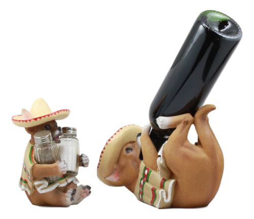Ebros Gift Mexican Poncho Sombrero Chihuahua Dog Wine And Salt Pepper Shaker Holder Statues
