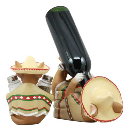 Ebros Gift Mexican Poncho Sombrero Chihuahua Dog Wine And Salt Pepper Shaker Holder Statues