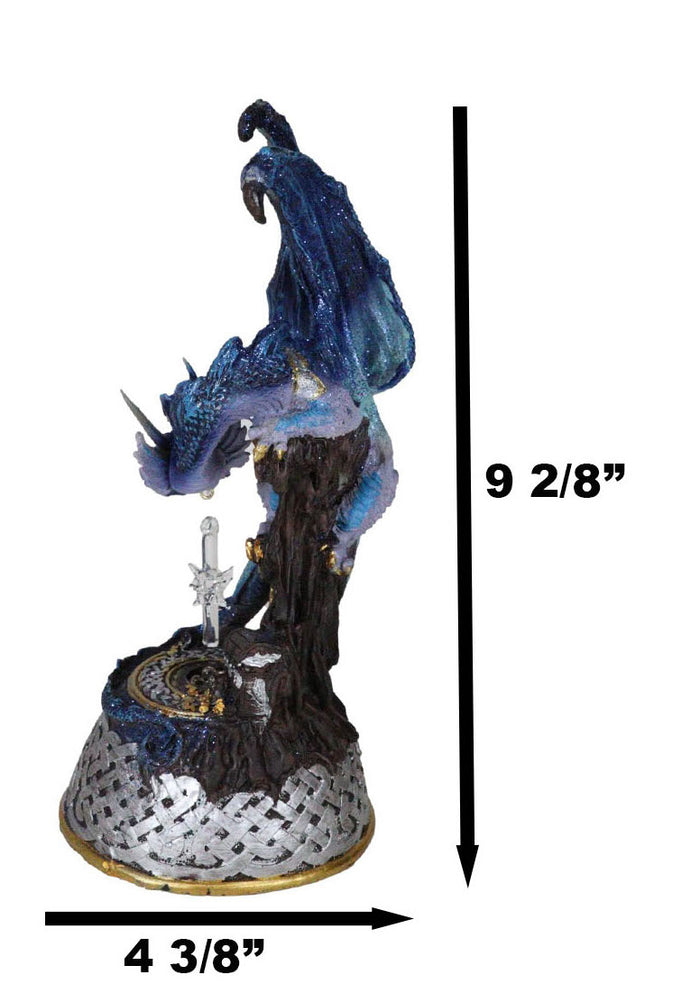 Ebros Gift Midnight Armored Dragon On Celtic Knot Pedestal Figurine With LED Crystal Light