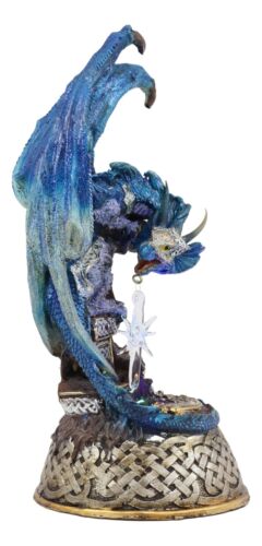 Ebros Gift Midnight Armored Dragon On Celtic Knot Pedestal Figurine With LED Crystal Light