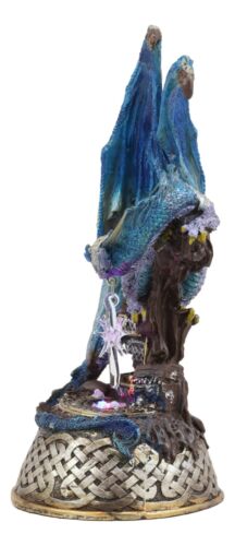 Ebros Gift Midnight Armored Dragon On Celtic Knot Pedestal Figurine With LED Crystal Light