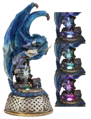 ebros gift Midnight Armored Dragon On Celtic Knot Pedestal Figurine With LED Crystal Light