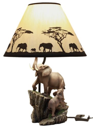 Ebros Gift Migration Of The Majestic Elephant Family Safari Desktop Table Lamp Statue Decor