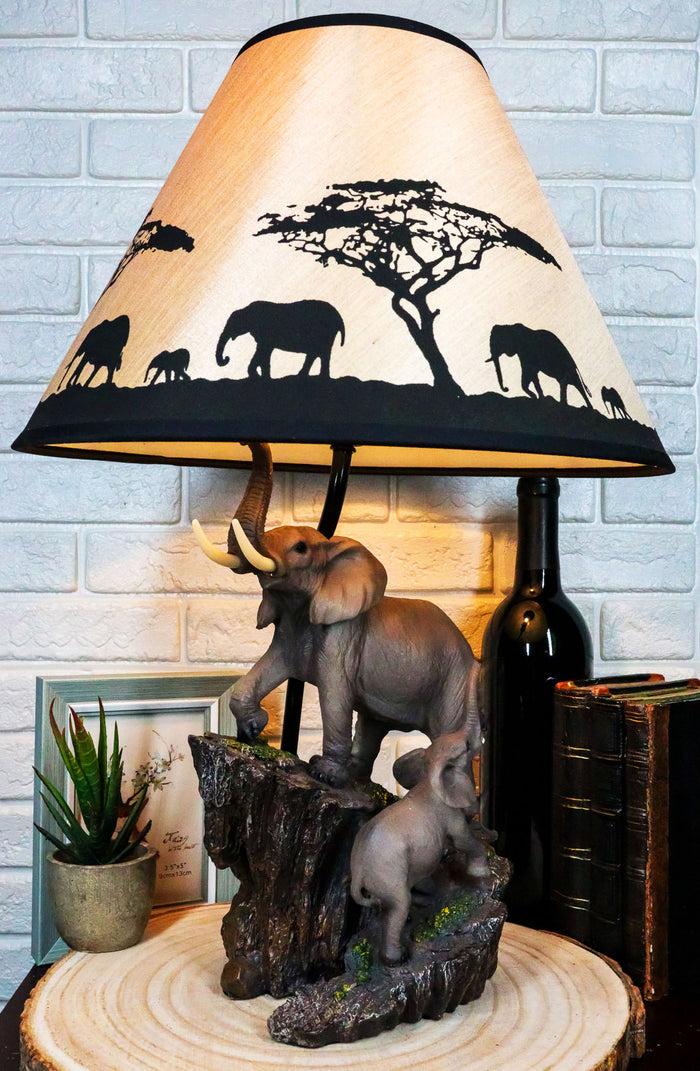 ebros gift Migration Of The Majestic Elephant Family Safari Desktop Table Lamp Statue Decor