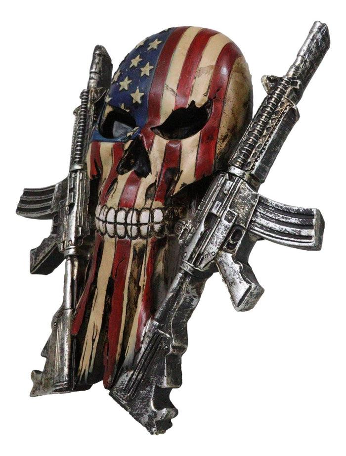 Ebros Gift Military American Flag Star Spangled Banner Skull With 2 Gun Rifles Wall Decor