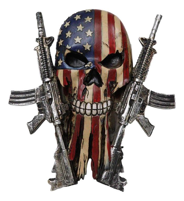 ebros gift Military American Flag Star Spangled Banner Skull With 2 Gun Rifles Wall Decor