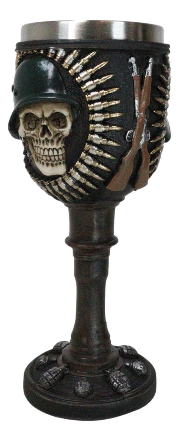 Ebros Gift Military Army Platoon Soldier Skull With Helmet Bullets And Rifles Wine Goblet