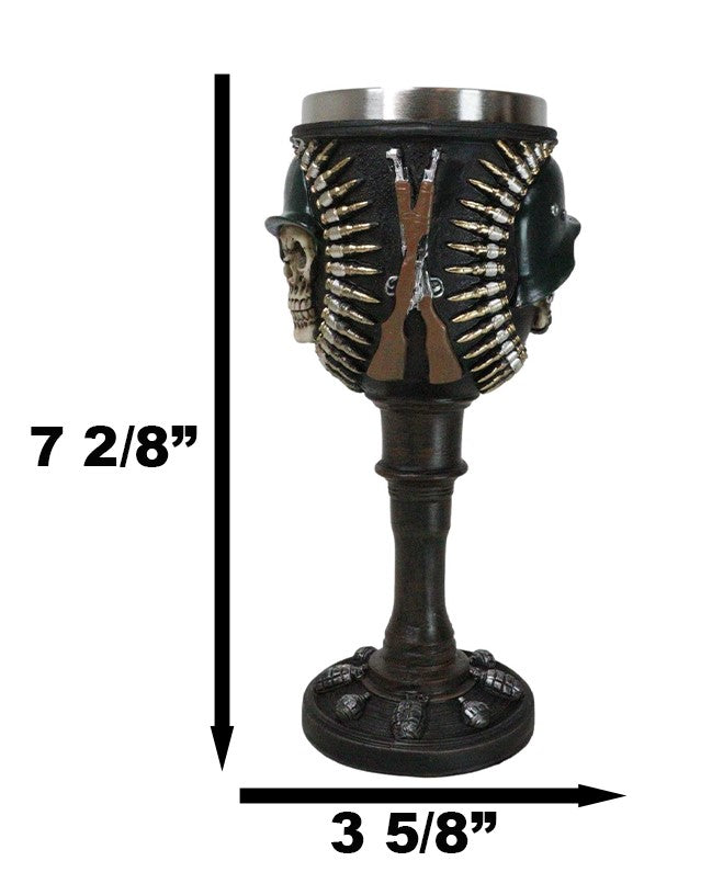 Ebros Gift Military Army Platoon Soldier Skull With Helmet Bullets And Rifles Wine Goblet