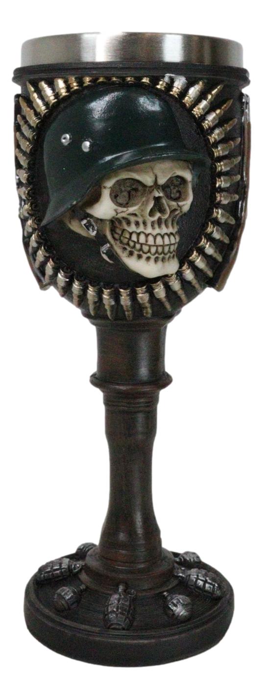 Ebros Gift Military Army Platoon Soldier Skull With Helmet Bullets And Rifles Wine Goblet