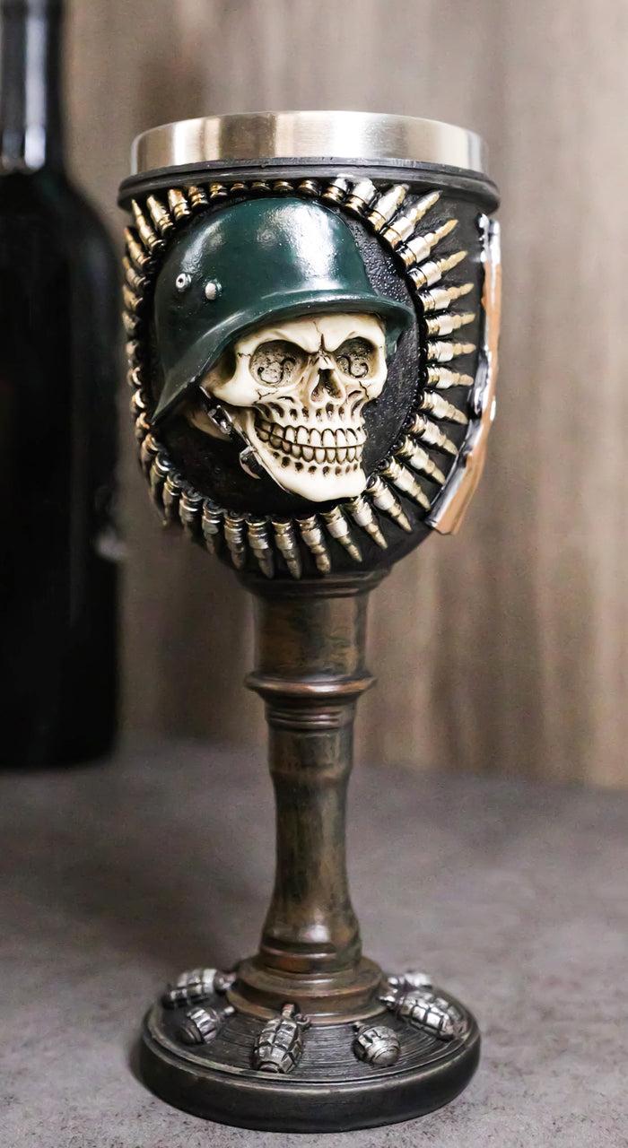 ebros gift Military Army Platoon Soldier Skull With Helmet Bullets And Rifles Wine Goblet