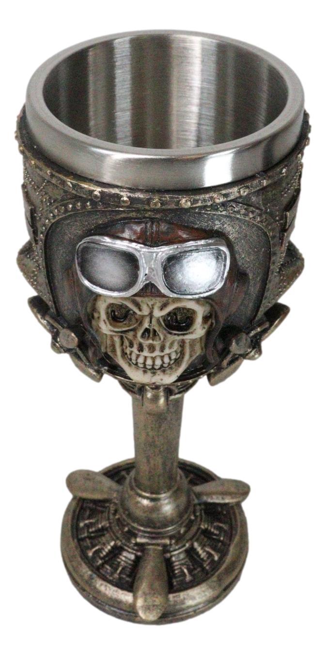 Ebros Gift Military Aviator Air Force Pilot Skull With Airplane Propellers Wine Goblet Cup