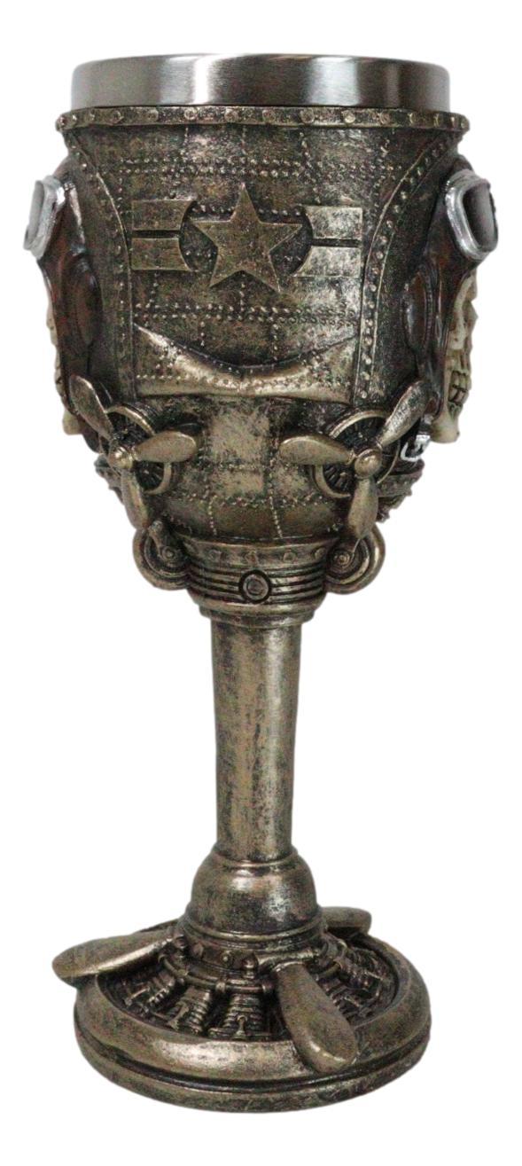 Ebros Gift Military Aviator Air Force Pilot Skull With Airplane Propellers Wine Goblet Cup