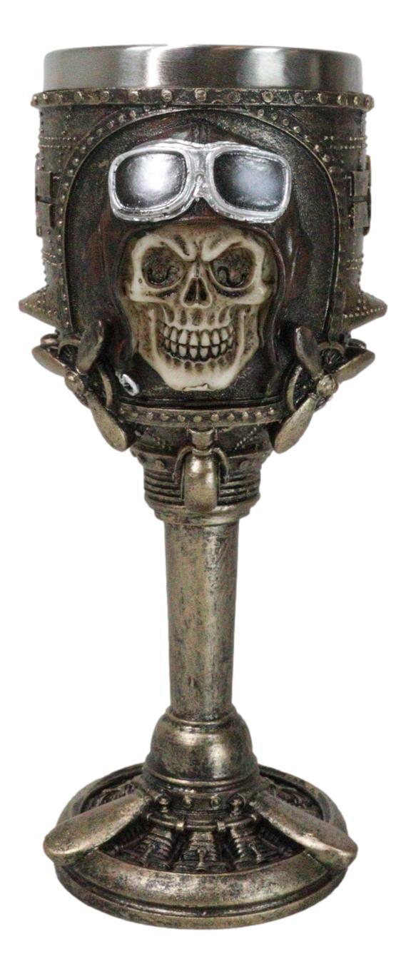 Ebros Gift Military Aviator Air Force Pilot Skull With Airplane Propellers Wine Goblet Cup