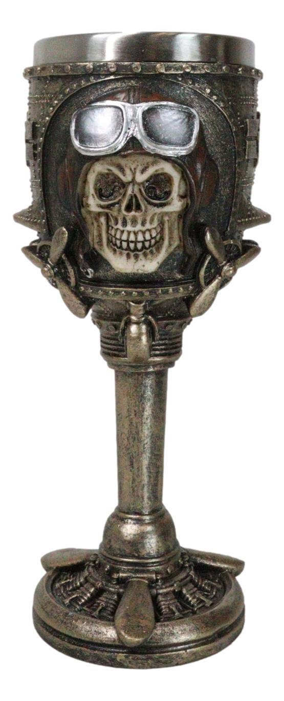 ebros gift Military Aviator Air Force Pilot Skull With Airplane Propellers Wine Goblet Cup