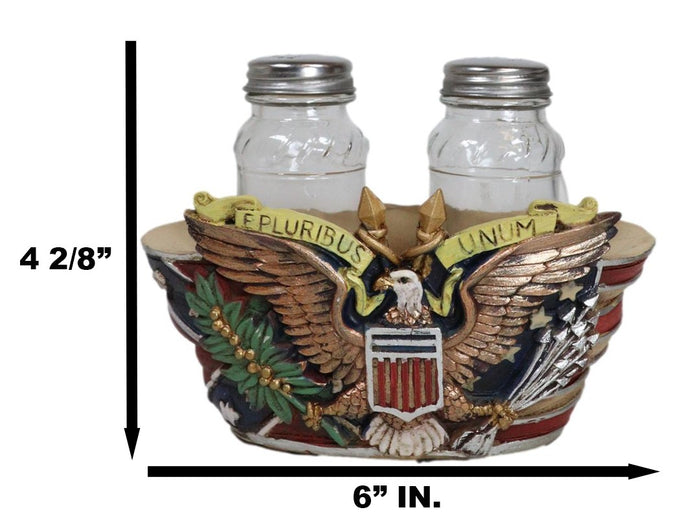 Ebros Gift Military E Pluribus Unum Bald Eagle Crest With USA Flag Salt Pepper Shakers Set